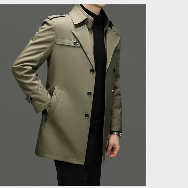 Men's Medium-Length Trench Coat with Detachable Inner