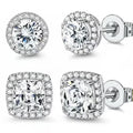 Halo Stud Earrings 4-Pack- Gold & Silver Round/Square Styles