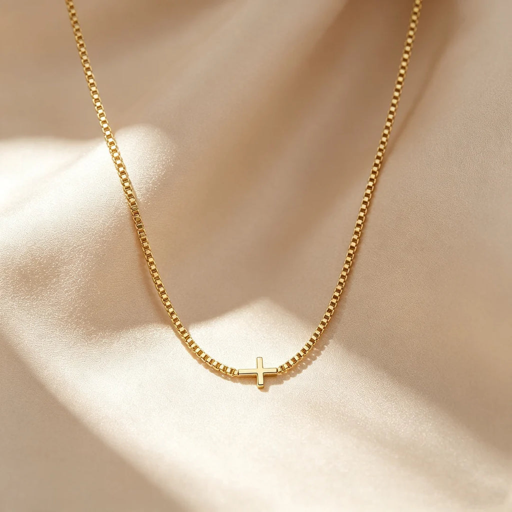 Minimal Cross Box Chain Pendant Necklace