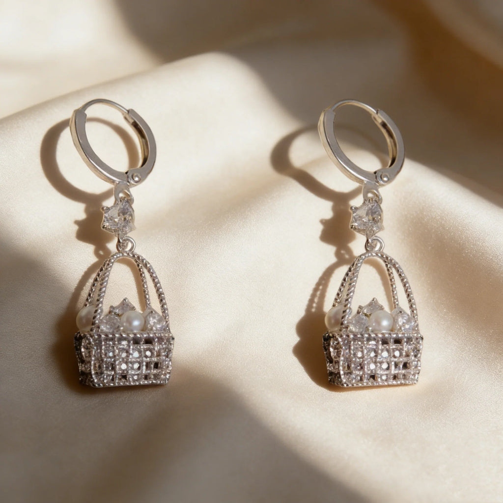 Pearl Basket Drop Earrings 