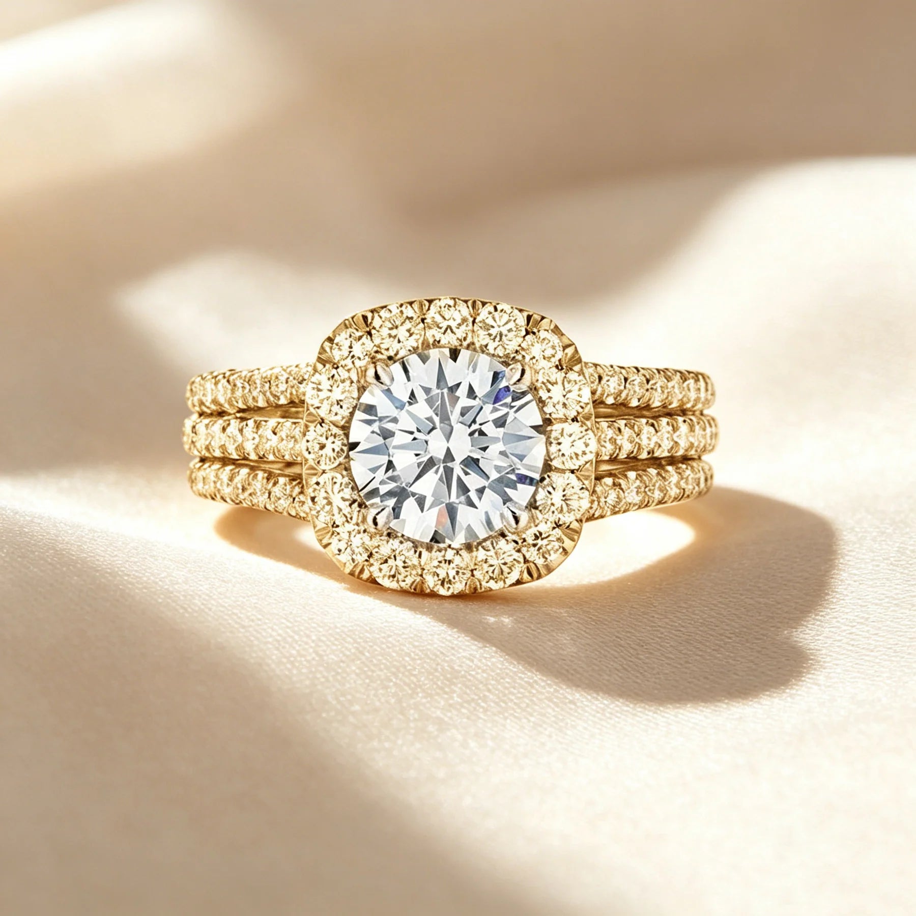 Triple Pavé Halo Ring