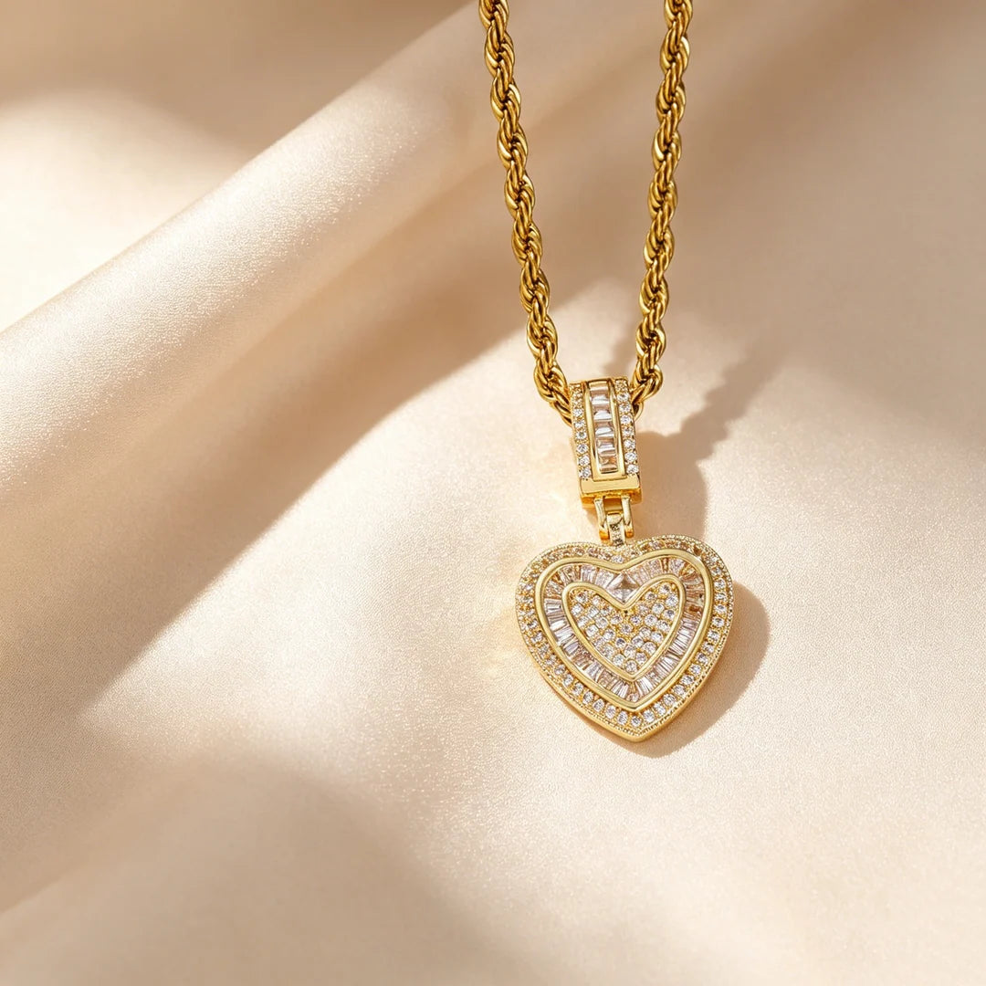 Double Heart Pavé Necklace