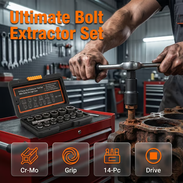 🧰13+1 PCS 🛠️ Impact Bolt & Nut Extractor Set 🔩
