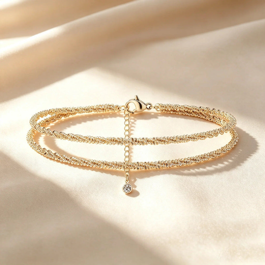 Double Layer Sparkling Wheat Chain Anklet