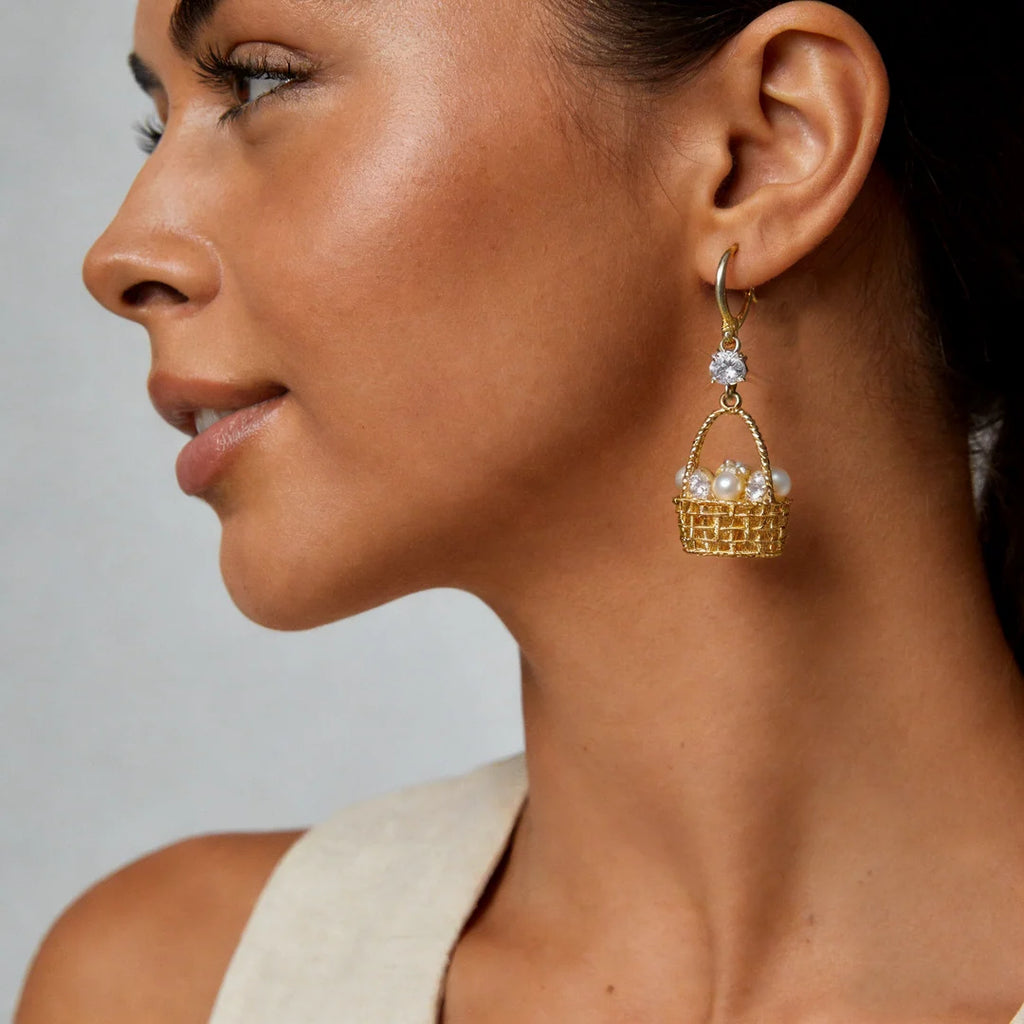 Pearl Basket Drop Earrings 