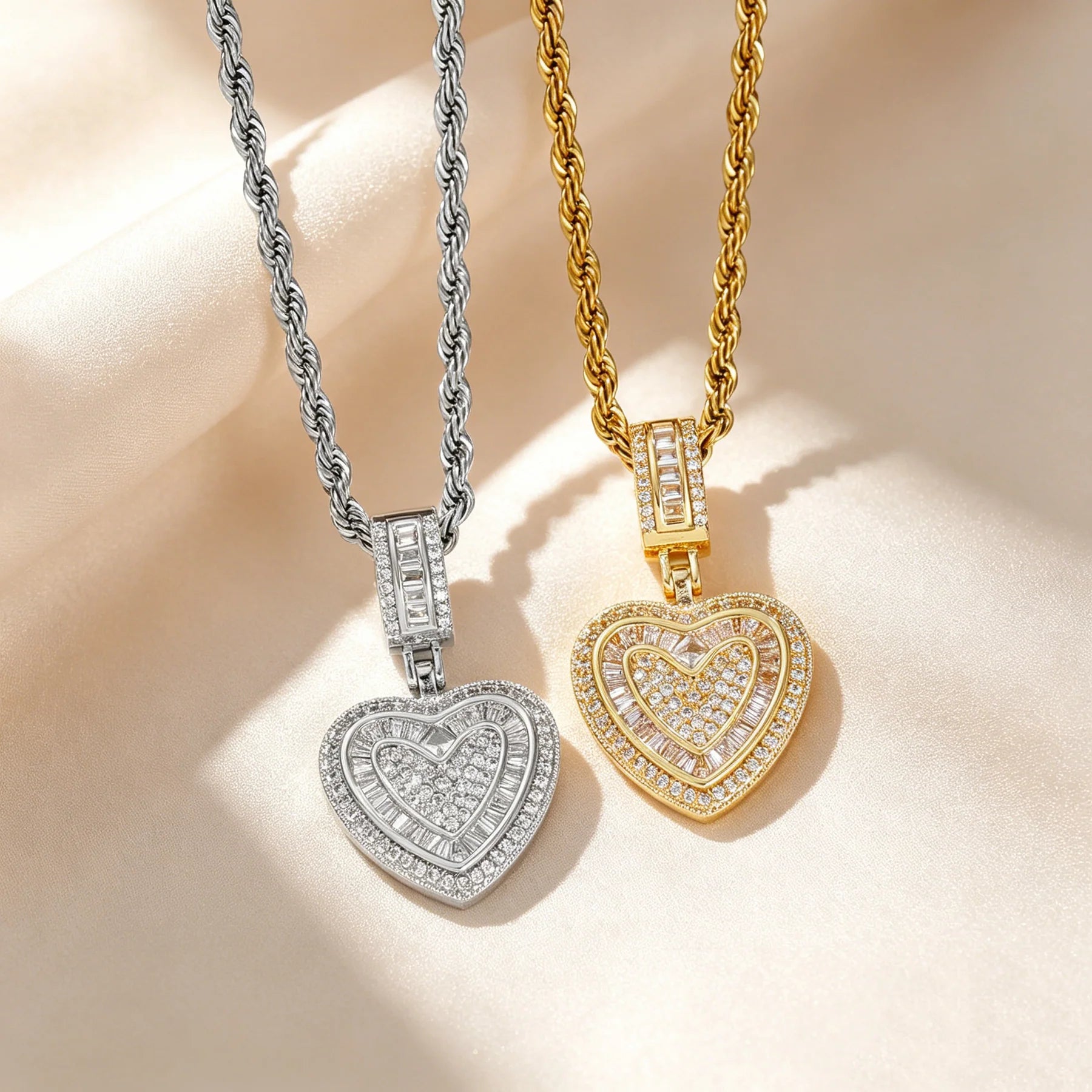 Double Heart Pavé Necklace