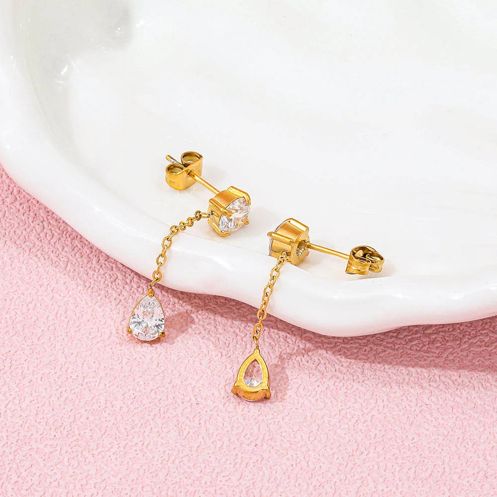 Sparkling long zircon earrings