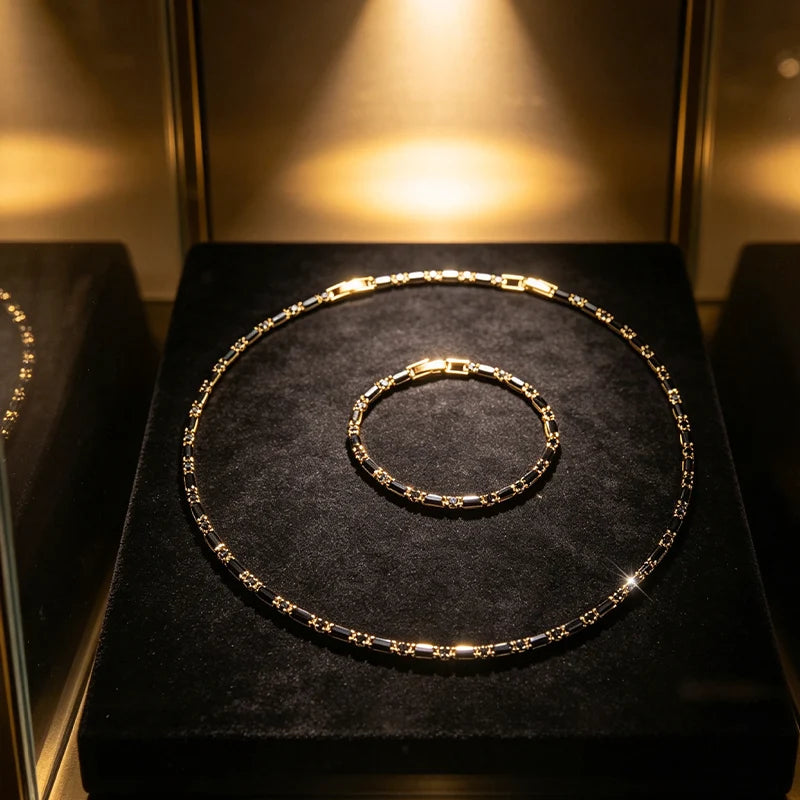Jewelry set – necklace and bracelet, inlaid with cubic zirconia – trendy and versatile, perfect for everyday wear and special occasions 💪