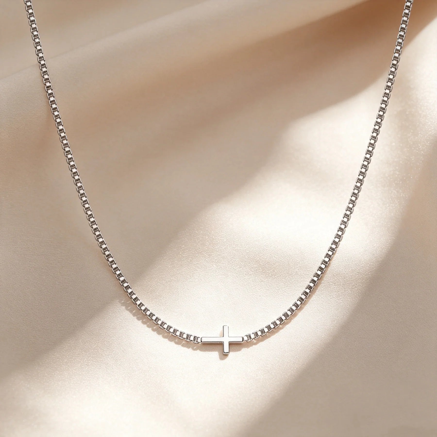 Minimal Cross Box Chain Pendant Necklace