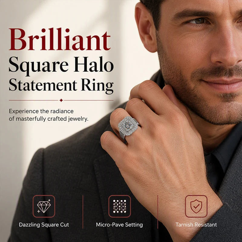 Elegant Shiny Square Halo Ring