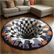 🎉 🎃3D Skeleton Vortex Quilted Round Halloween Rug