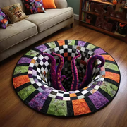 🎉 🎃3D Skeleton Vortex Quilted Round Halloween Rug