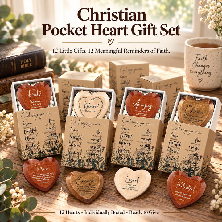 LAST DAY 49% OFF -  Christian Pocket Hearts Gift Set – 12 Faith-Filled Keepsakes of Love & Encouragement