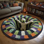 🎉 🎃3D Skeleton Vortex Quilted Round Halloween Rug