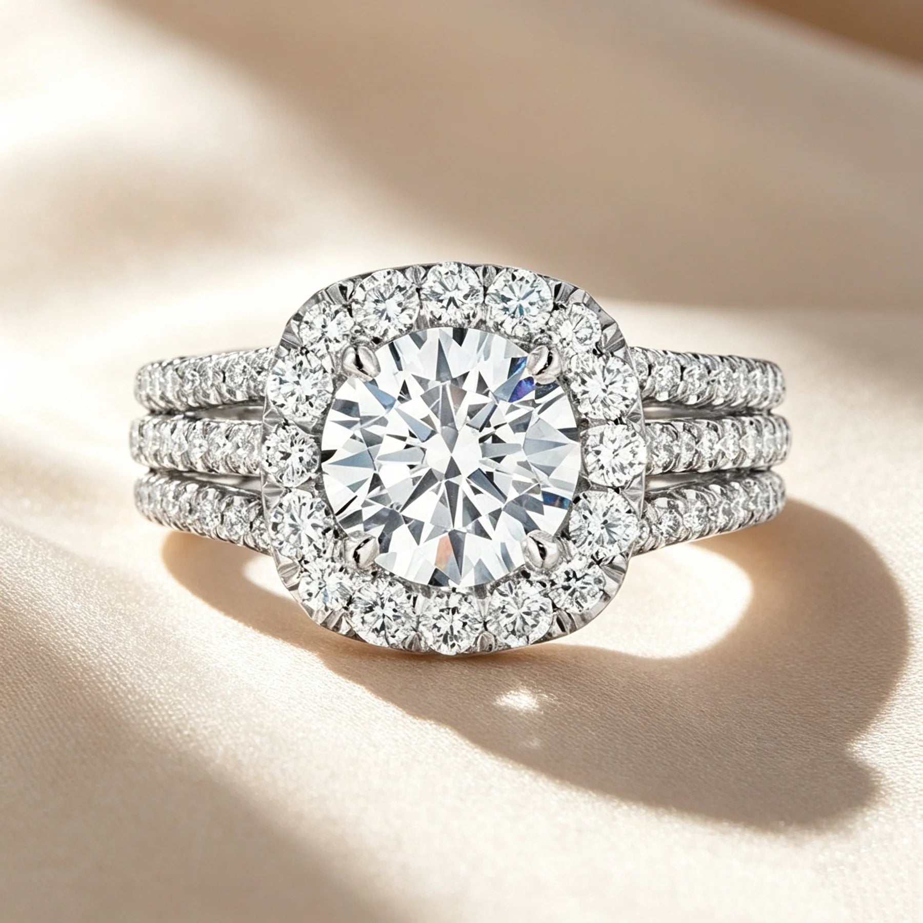 Triple Pavé Halo Ring