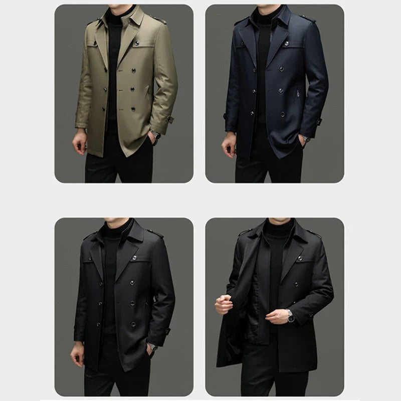 Men's Medium-Length Trench Coat with Detachable Inner