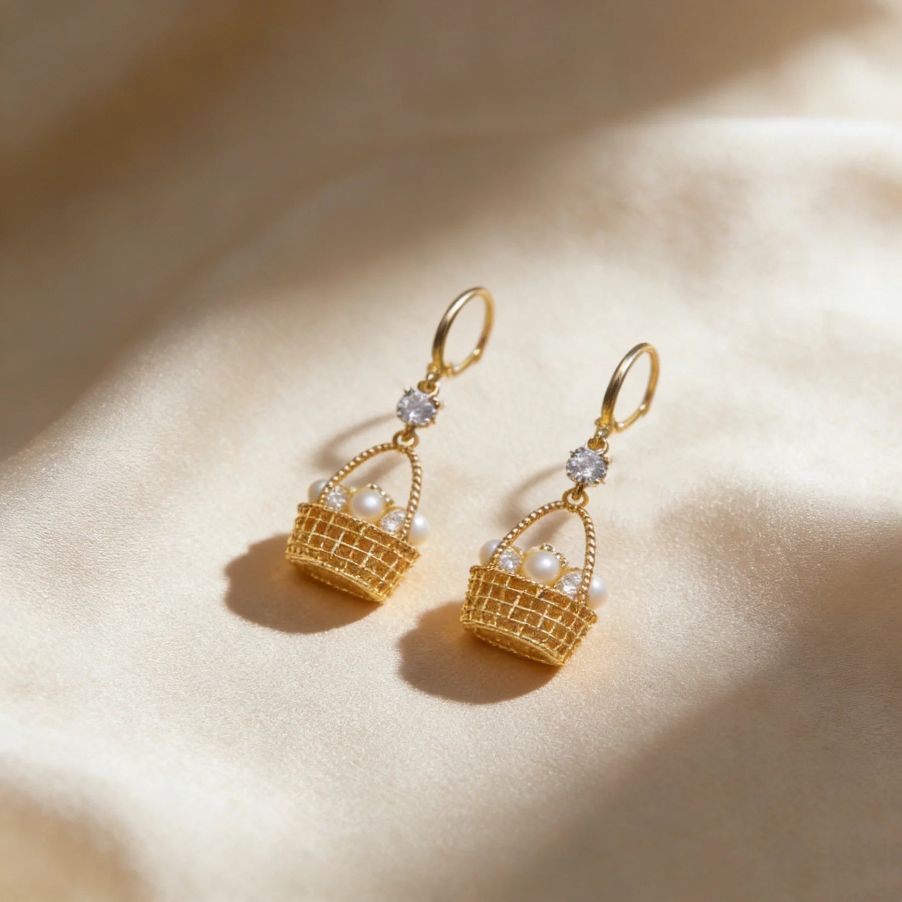 Pearl Basket Drop Earrings 