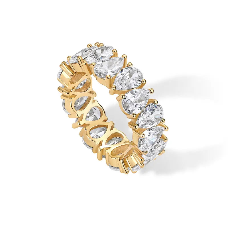 14K Gold Plated Pear Love Eternity Rings for Women - Gold Cubic Zirconia Ring - Bridal Eternity Wedding Band Ring