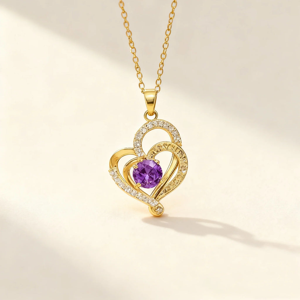Double Heart Amethyst Pendant Necklace