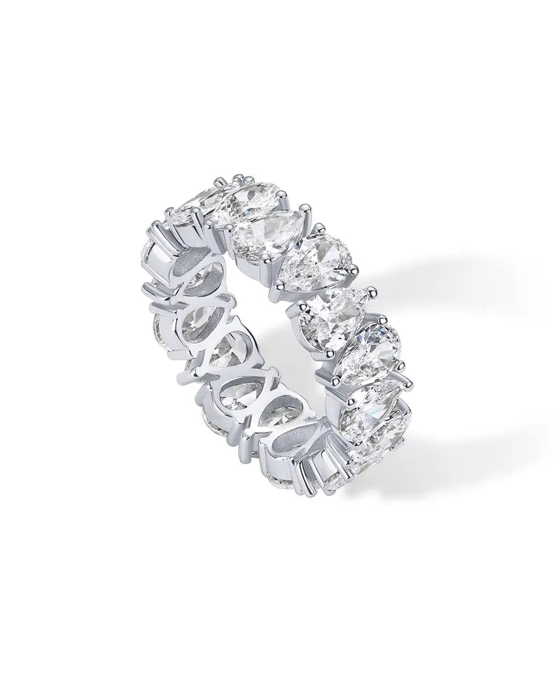 14K Gold Plated Pear Love Eternity Rings for Women - Gold Cubic Zirconia Ring - Bridal Eternity Wedding Band Ring