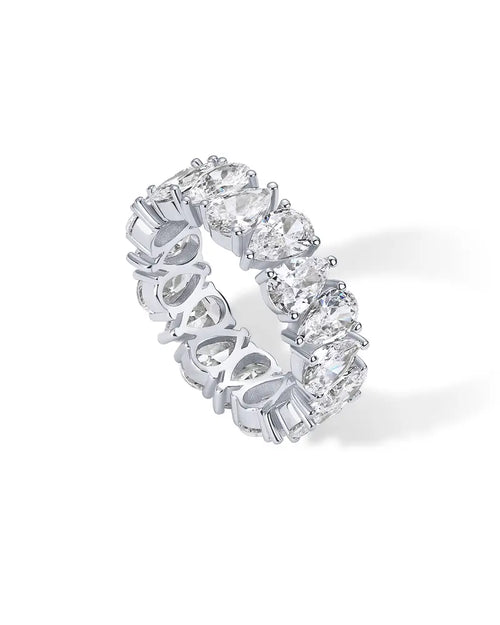 14K Gold Plated Pear Love Eternity Rings for Women - Gold Cubic Zirconia Ring - Bridal Eternity Wedding Band Ring