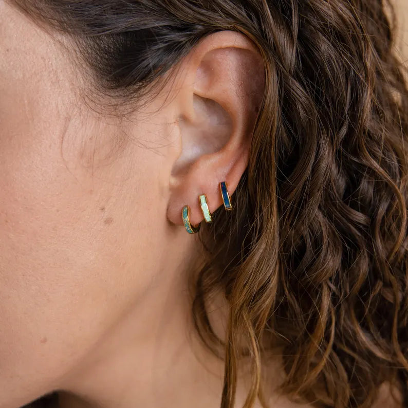 Inlaid Earring Set • Delicate White Opal Earrings • Blue-Green Gemstone Earrings • Gift for Wife