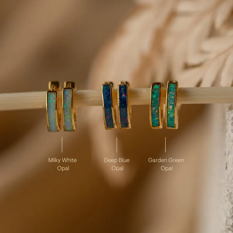Inlaid Earring Set • Delicate White Opal Earrings • Blue-Green Gemstone Earrings • Gift for Wife