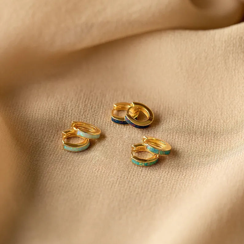 Inlaid Earring Set • Delicate White Opal Earrings • Blue-Green Gemstone Earrings • Gift for Wife