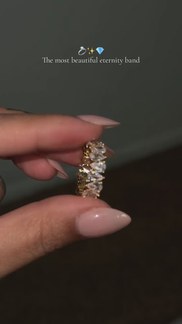 14K Gold Plated Pear Love Eternity Rings for Women - Gold Cubic Zirconia Ring - Bridal Eternity Wedding Band Ring