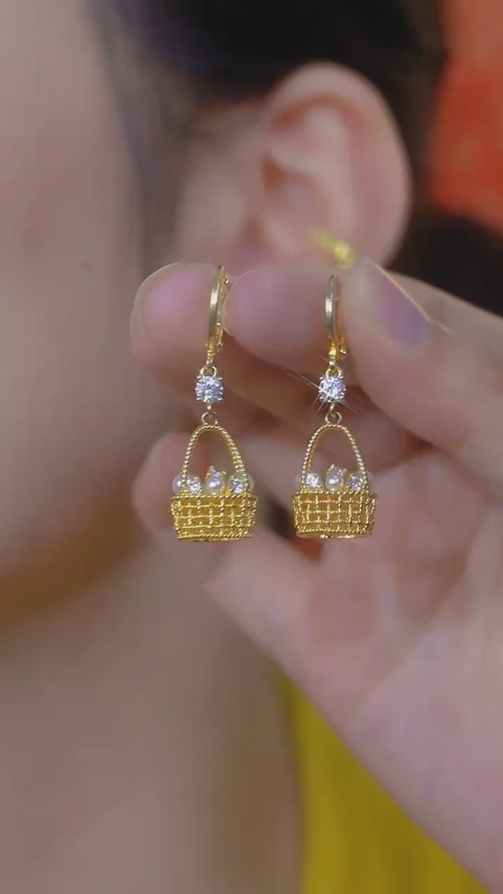 Pearl Basket Drop Earrings 