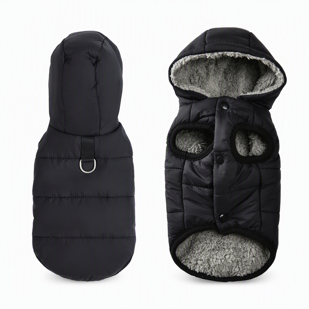 🐕 50% OFF! ✨ Hooded Dog Coat – Windproof Outer Layer. Thick Polar Fleece Lining & Built-In Harness Ring – Cozy Winter Protection for Small & Medium Pets 🧥